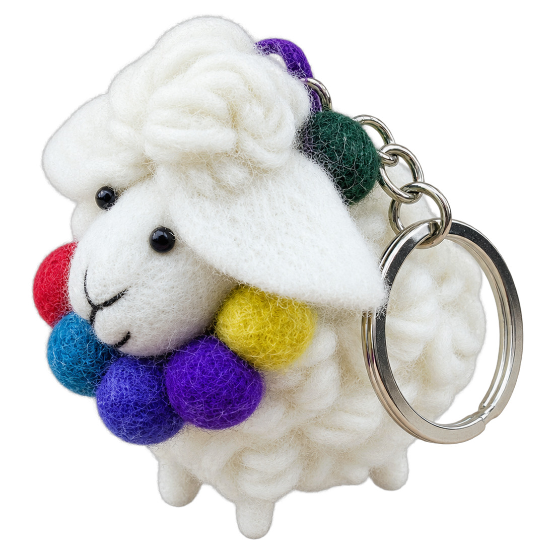 Pompom Sheep, felt keychain on a key ring