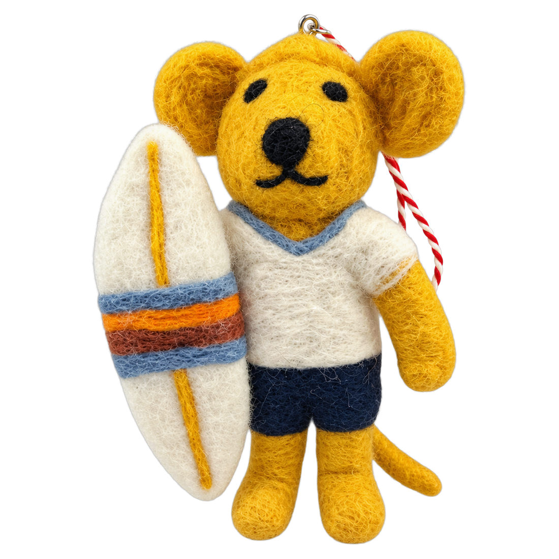 Surf Dog, felt bag charm with a hanging loop