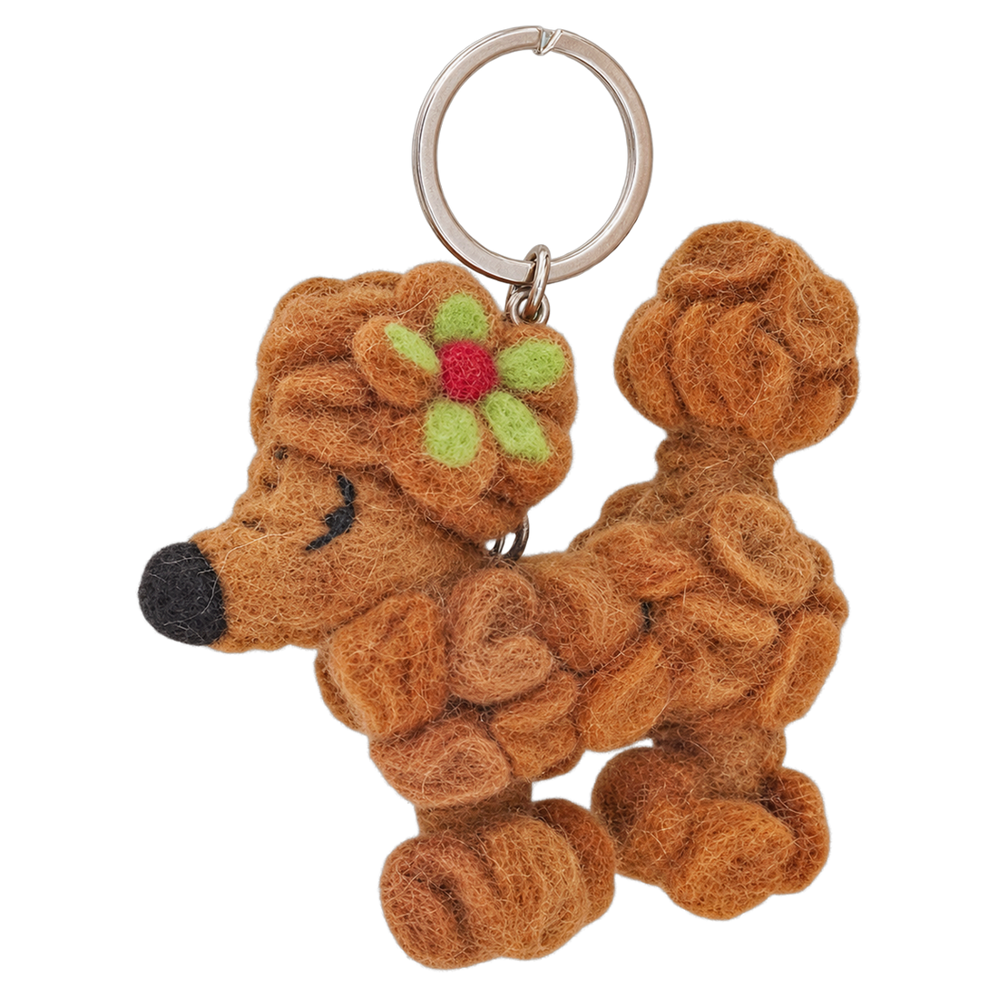Teddy Poodle, felt keychain on a key ring