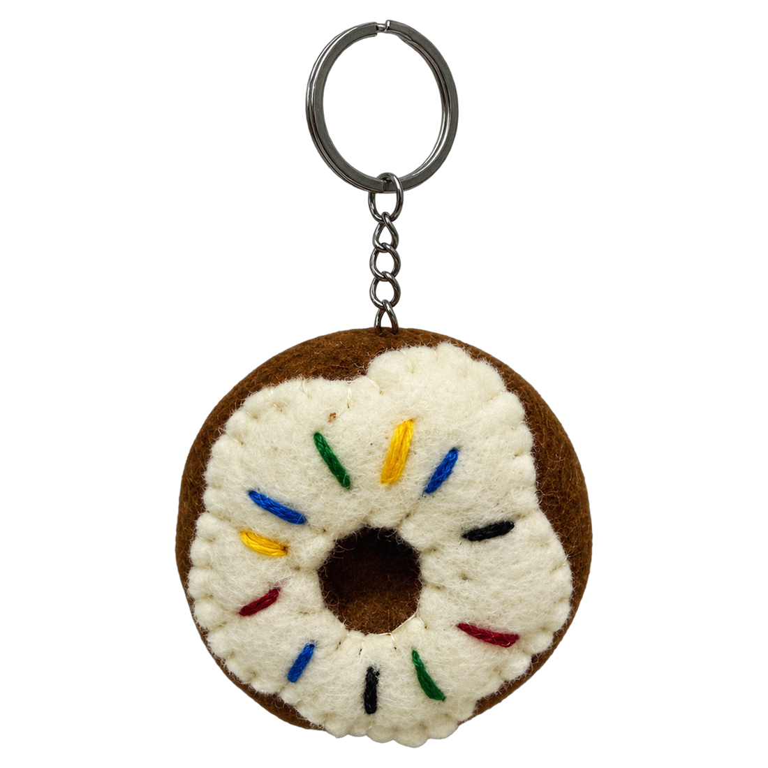 Vanilla Donut, felt keychain on a key ring