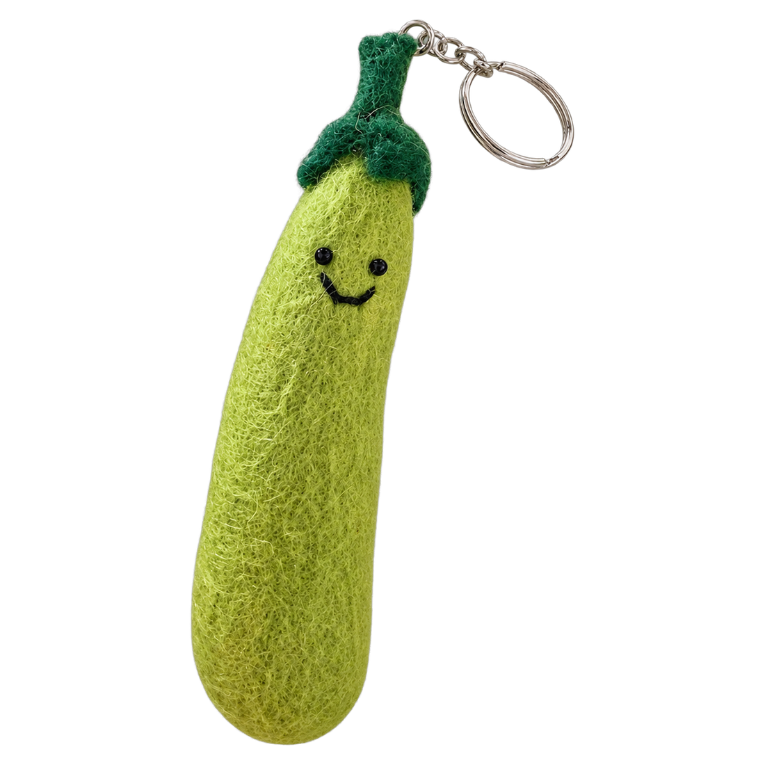Zippy Zucchini, felt keychain on a key ring